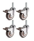 4Pcs 2 M10 SOFT RUBBER UNIVERSAL WHEEL 360° SWIVEL ALL WITH BRAKES