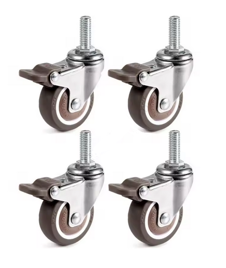 4Pcs 2 M10 SOFT RUBBER UNIVERSAL WHEEL 360° SWIVEL ALL WITH BRAKES