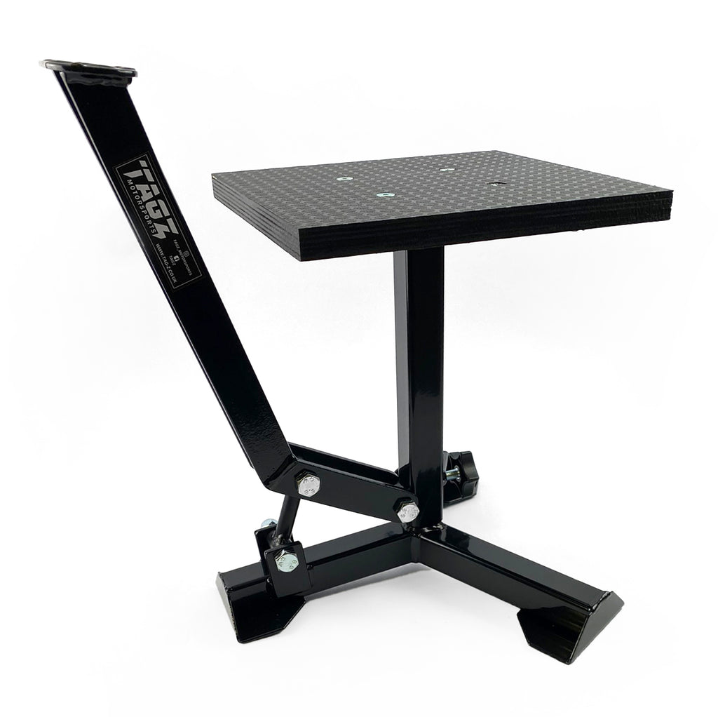 ELITE TRIPOD POP UP STAND, BIG FEET / GLOSS BLACK / TAG-Z, MX STAND PIT PADDOCK ENDURO