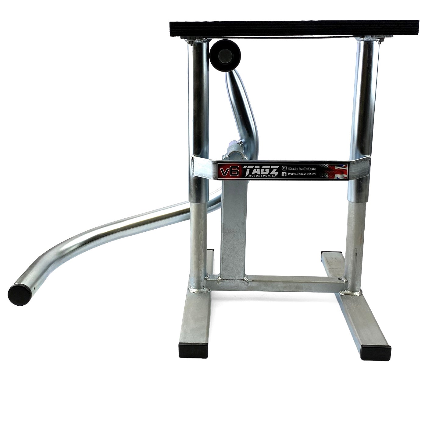 HD JACK-UP-STAND TWIN LEG v5, BRIGHT ZINC PLATE, LARGE STAND 440mm HIGH MX