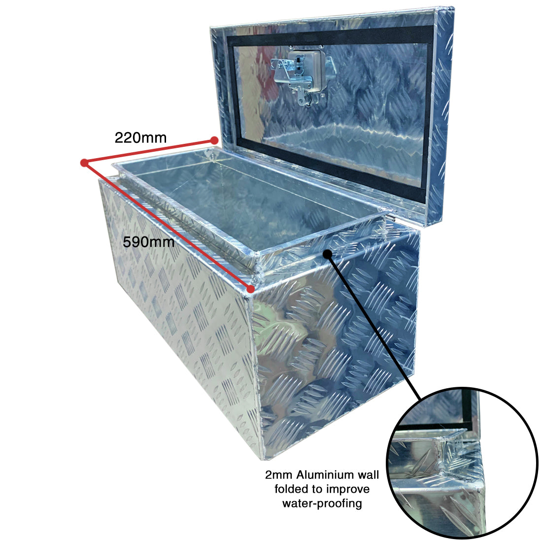 TRAILER STORAGE BOX 60L 675mx300mmx300mm ALUMINIUM CHEQUER PLATE