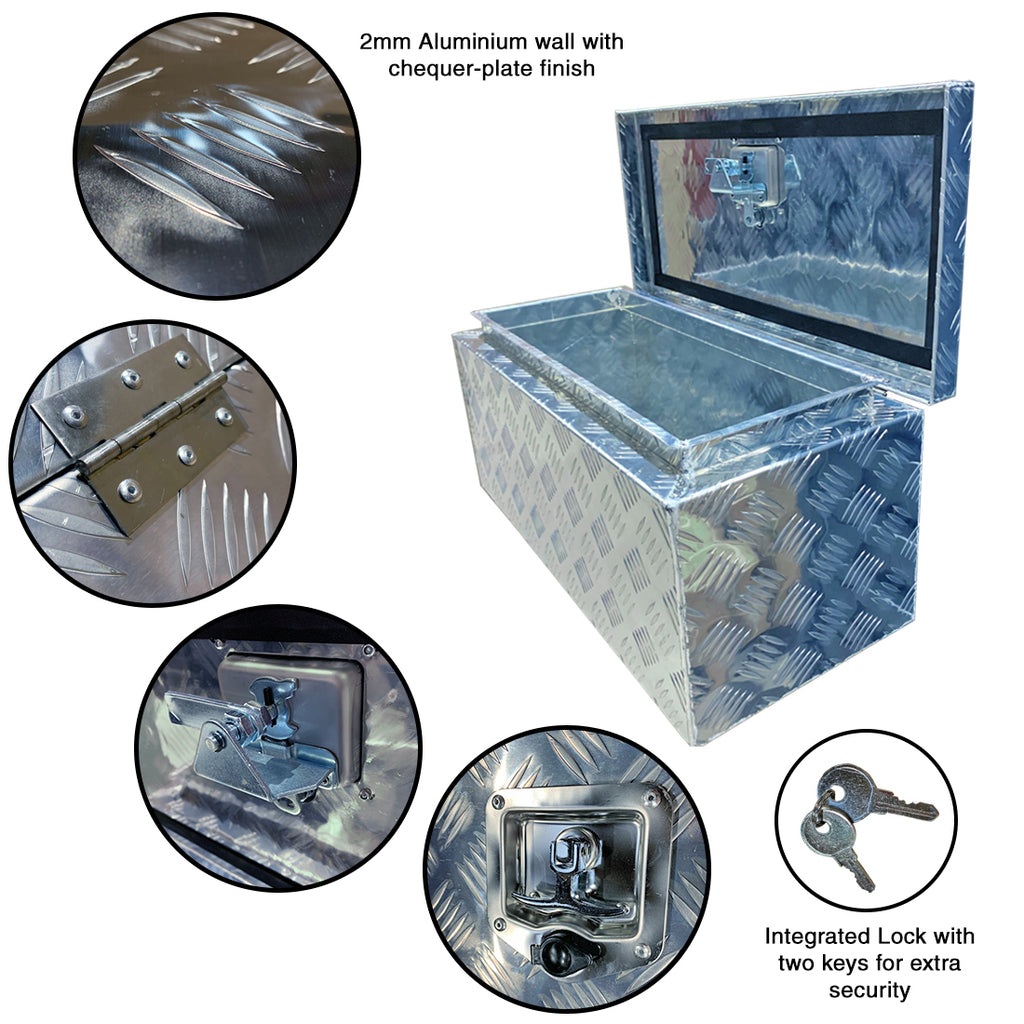 TRAILER STORAGE BOX 60L 675mx300mmx300mm ALUMINIUM CHEQUER PLATE