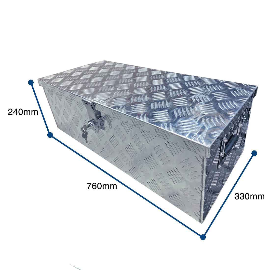 TRAILER STORAGE BOX 66L 760mx330mmx240mm ALUMINIUM CHEQUER PLATE
