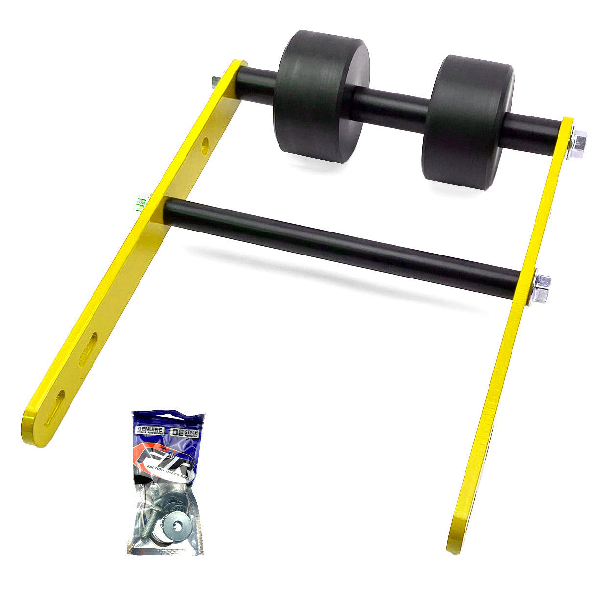 WHEELIE BAR 2 ROLLER TAG-Z YELLOW, ATV QUAD WHEELIE SAVER / CATCH, 3.4KG Size 34x22x7cm