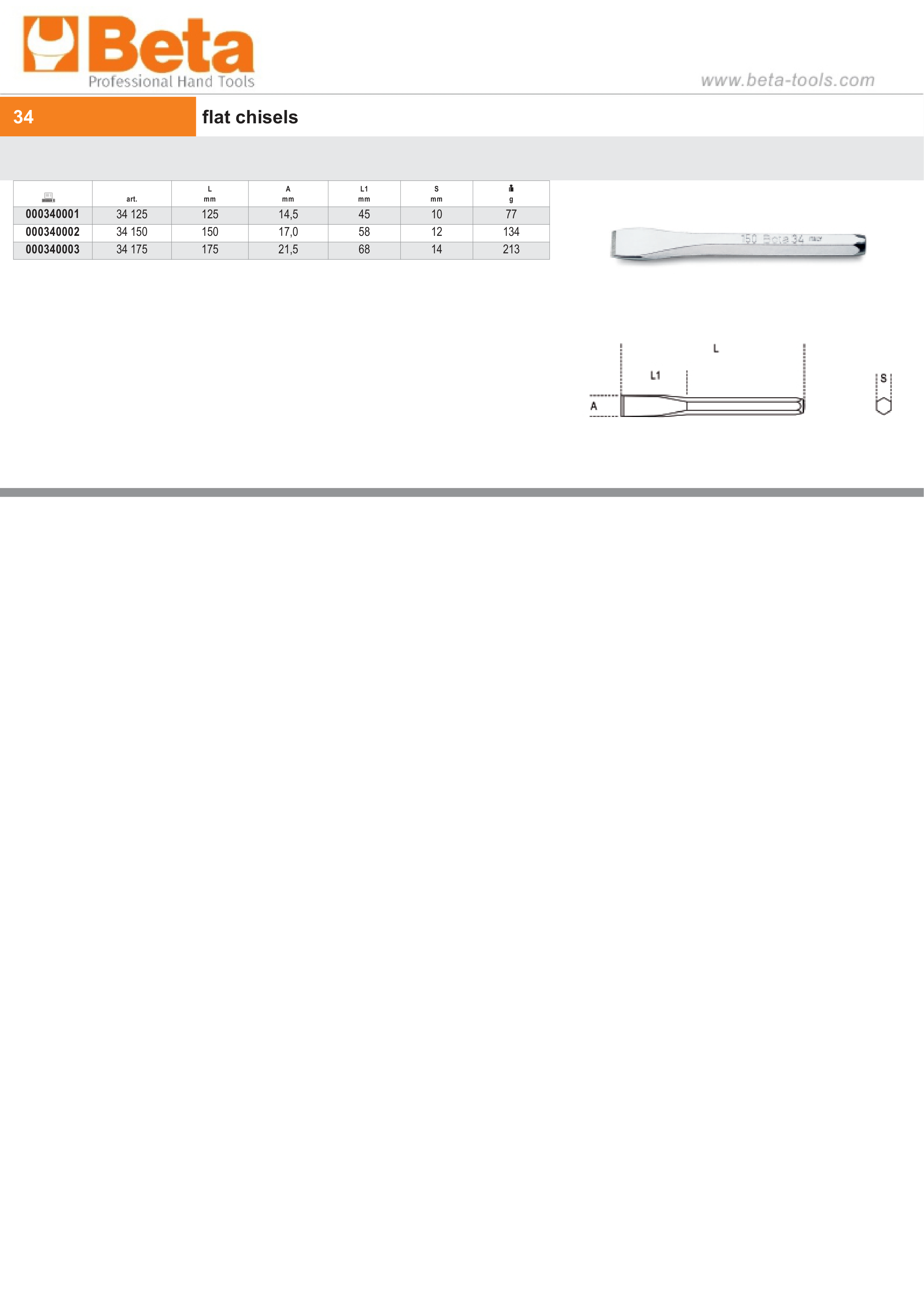 Flat Chisel 150mm - Beta Tools 34 150