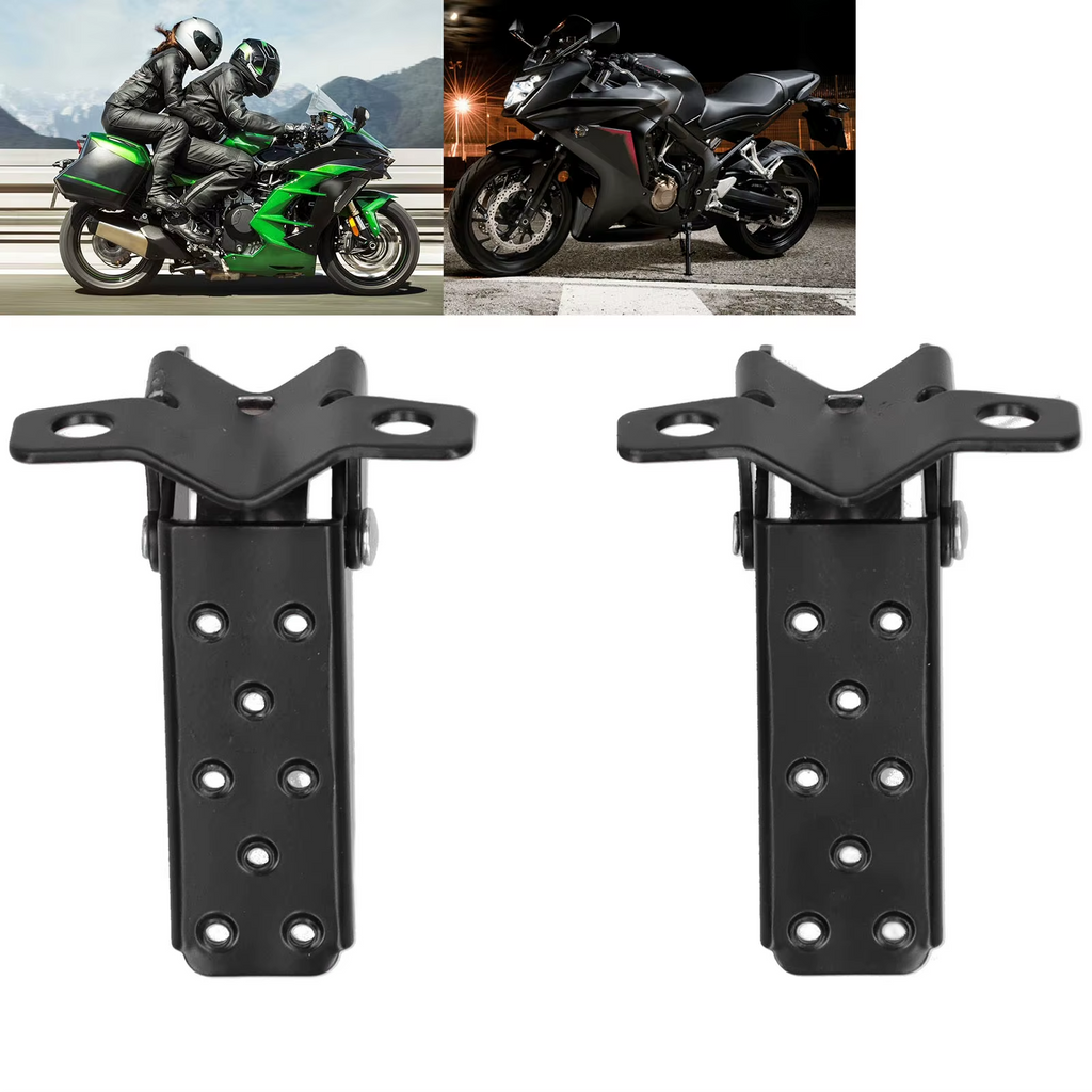 FOLDABLE FOOTPEG PAIR UNIVERSAL MOTORCYCLE ATV BICYCLE ADJUSTABLE CLAMP STEEL BLACK