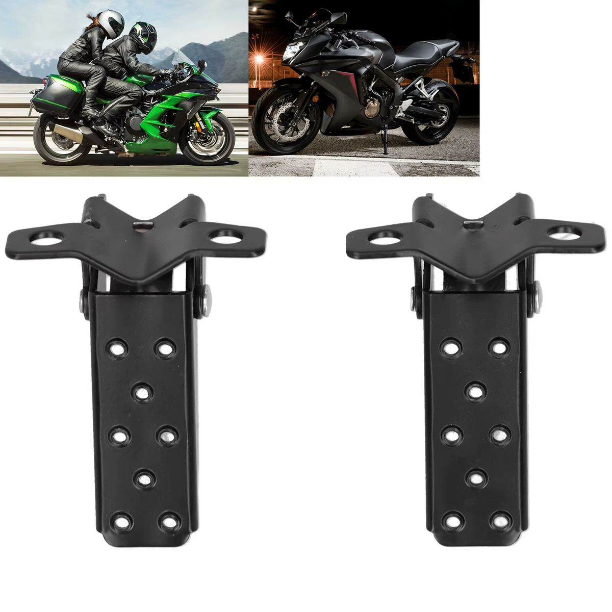 FOLDABLE FOOTPEG PAIR UNIVERSAL MOTORCYCLE ATV BICYCLE ADJUSTABLE CLAMP STEEL BLACK