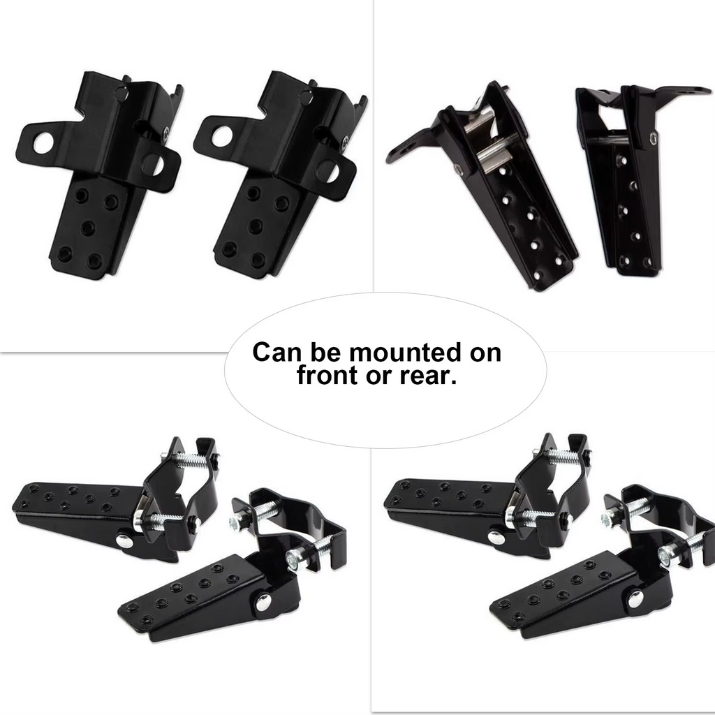 FOLDABLE FOOTPEG PAIR UNIVERSAL MOTORCYCLE ATV BICYCLE ADJUSTABLE CLAMP STEEL BLACK