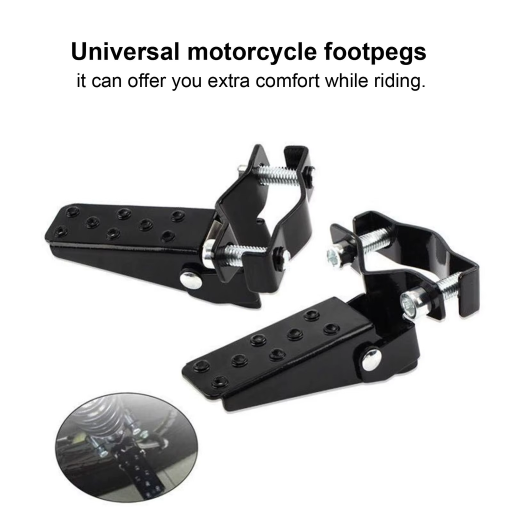 FOLDABLE FOOTPEG PAIR UNIVERSAL MOTORCYCLE ATV BICYCLE ADJUSTABLE CLAMP STEEL BLACK