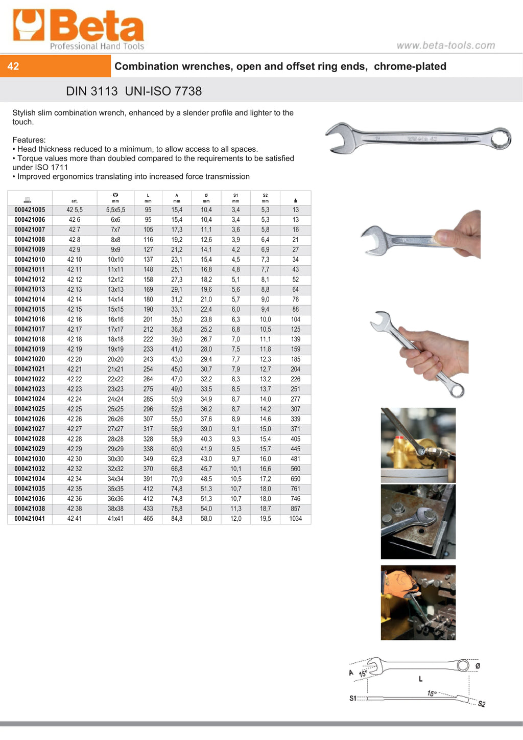 Combination Spanner Wrench Open Offset Ring Ends Chrome-Plated 14mm - Beta Tools 42 14