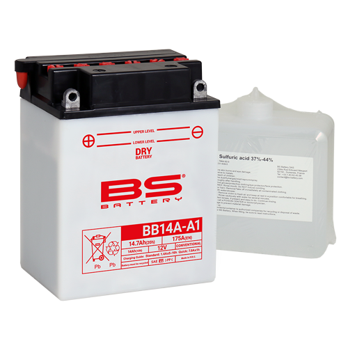 BATTERY YB14A-A1 12V 14Ah. BS, BS WITH ACID PACK BB14A-A1, 310572, BS-BB14A-A1