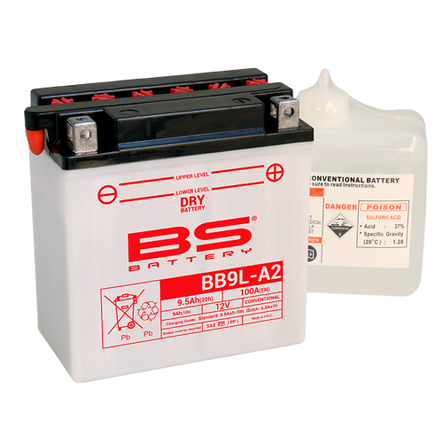 BATTERY YB9L-A2 12V 9Ah. GS, BS WITH ACID PACK BB9L-A2, 310598, BS-BB9L-A2