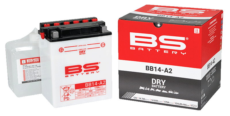 BATTERY YB14-A2 12V 14Ah. BS, BS WITH ACID PACK BB14-A2, 310567, BS-BB14-A2