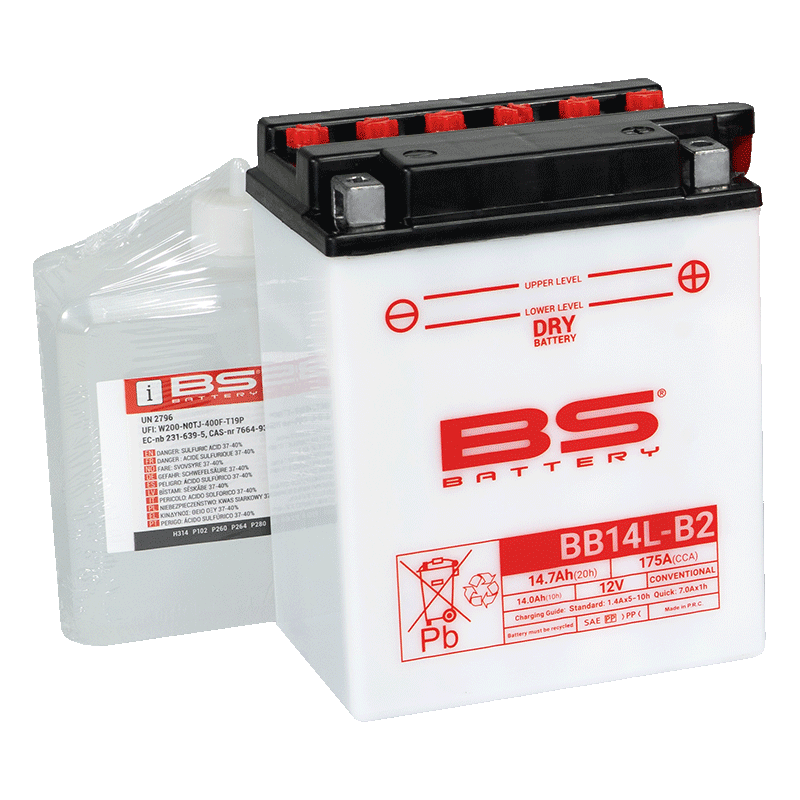 BATTERY YB14L-B2 12V 14Ah. BS, BS WITH ACID PACK BB14L-B2, 310570,	BS-BB14L-B2