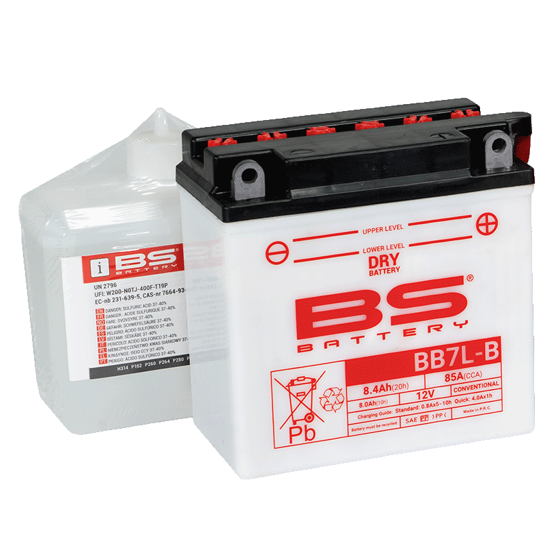 BATTERY YB7L-B 12V 8Ah BS, BS WITH ACID PACK BB7L-B, 310594,	BS-BB7L-B