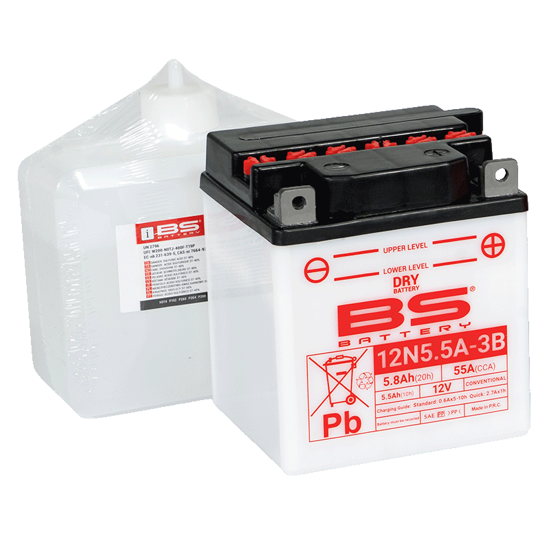 BATTERY 12N5,5A-3B 12V 5.5Ah., BS WITH ACID PACK 12N5.5A-3B, 310532,	BS-12N5.5A-3B