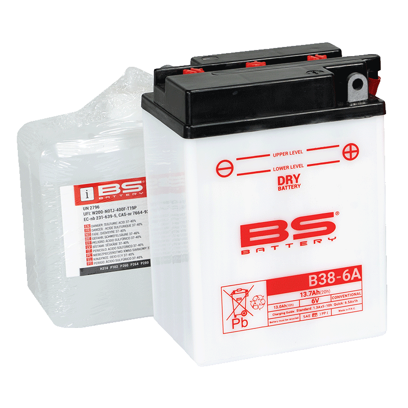 BATTERY B38-6A 6V 13Ah BS, BS WITH ACID PACK, 310520,	BS-B38-6A