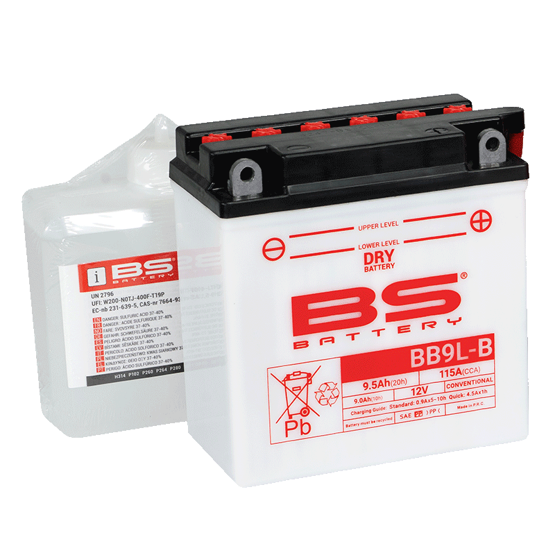 BATTERY YB9L-B 12V 9Ah GS, BS WITH ACID PACK BB9L-B, 310599, BS-BB9L-B