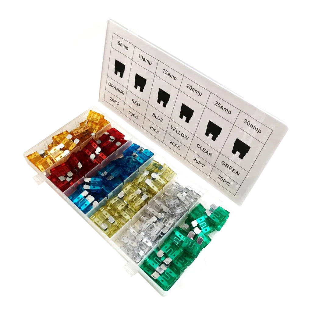 CAR FUSES STANDARD BLADE 120pc ASSORTED 5a-30a - TOOLZONE KDPAU296