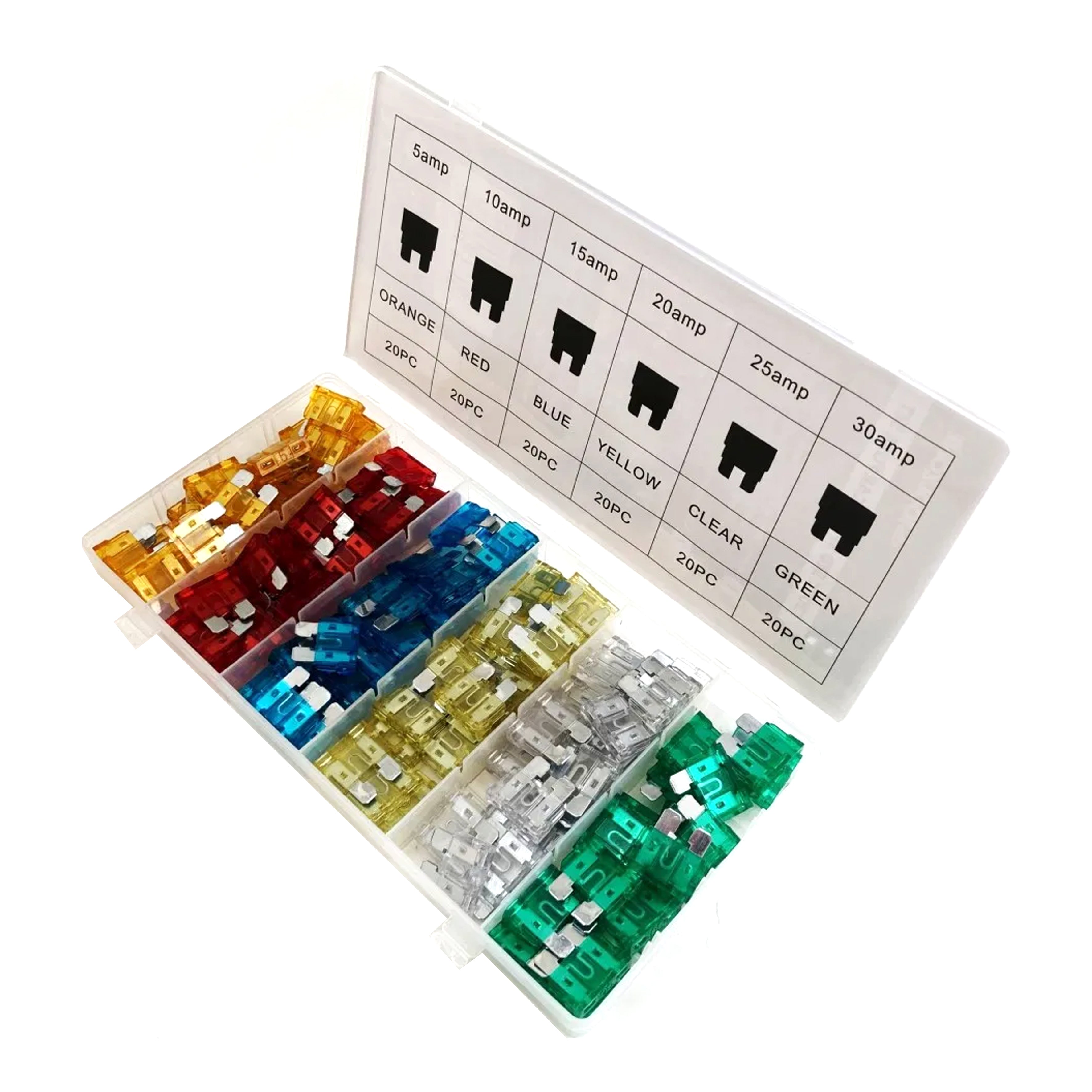 CAR FUSES STANDARD BLADE 120pc ASSORTED 5a-30a - TOOLZONE KDPAU296