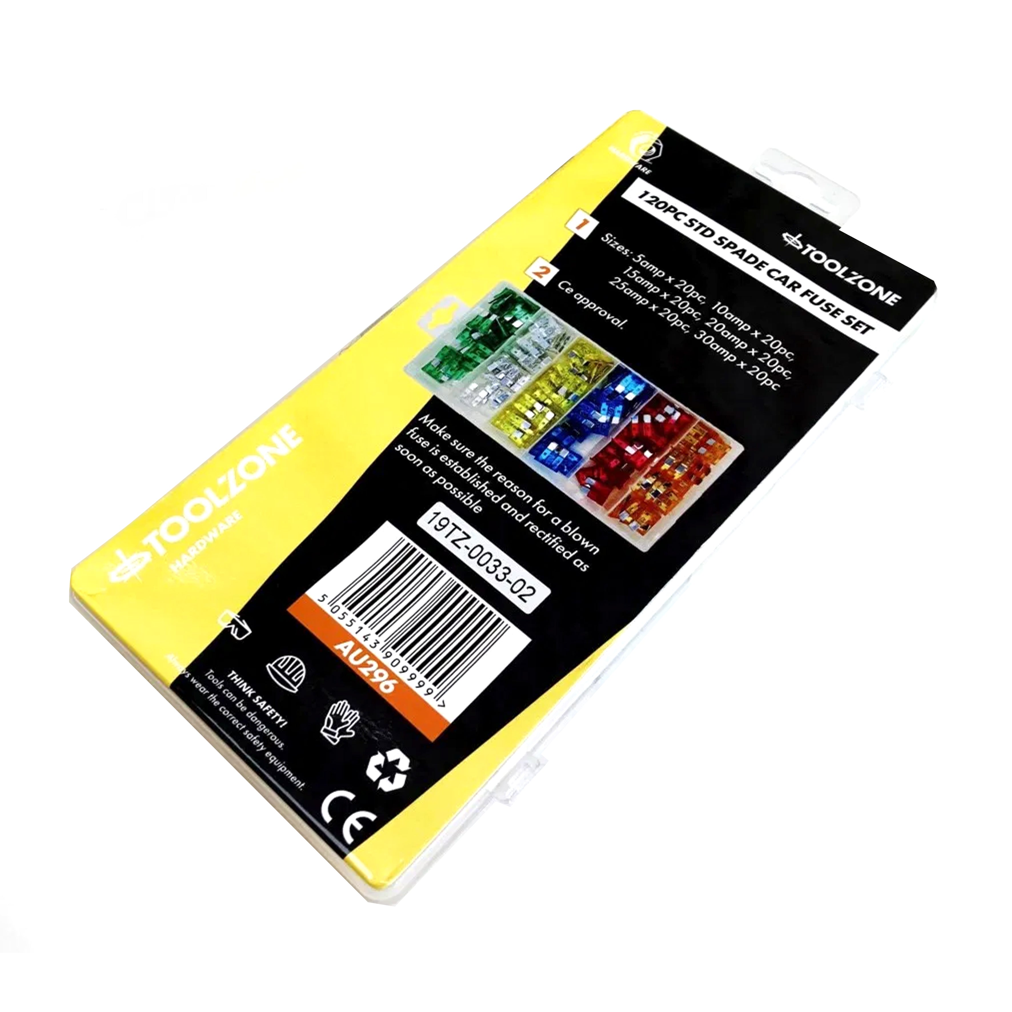 CAR FUSES STANDARD BLADE 120pc ASSORTED 5a-30a - TOOLZONE KDPAU296