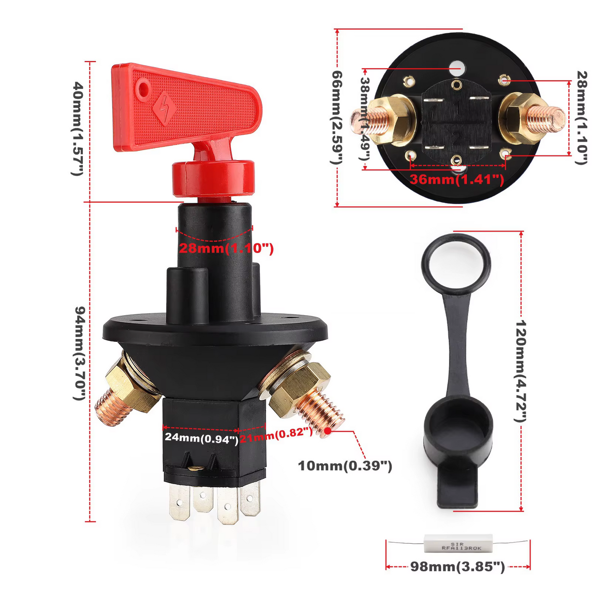 BATTERY ISOLATOR KILL SWITCH 12/24V 175A 4-TERMINAL KEYED FIA TYPE SSW2802 240-01127