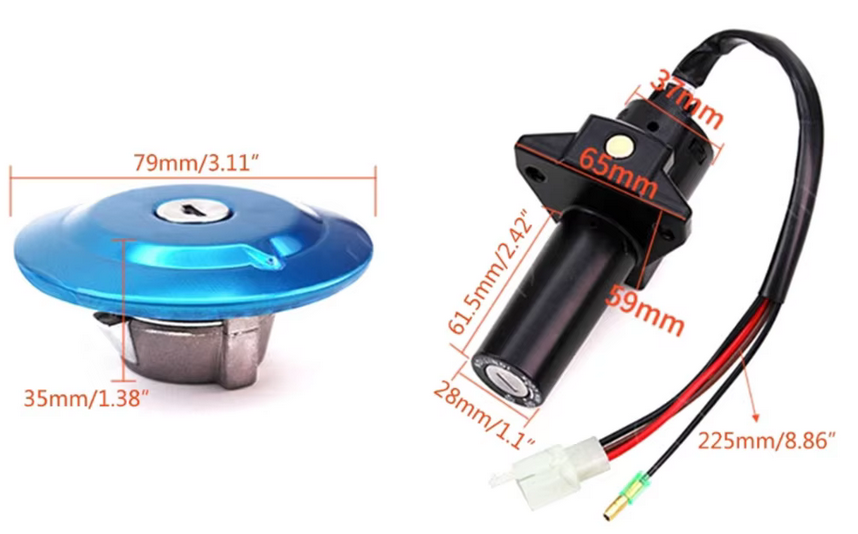 IGNITION SWITCH LOCK & TANK CAP FOR YAMAHA YBR125 CARB MODELS 3D9-Y8250-27
