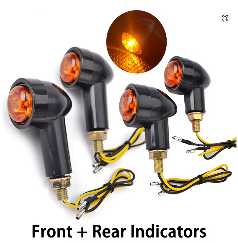 INDICATORS LED 4PCS FRONT REAR AMBER 12V DC VINTAGE SHORT LONG UNIVERSAL TURN SIGNALS