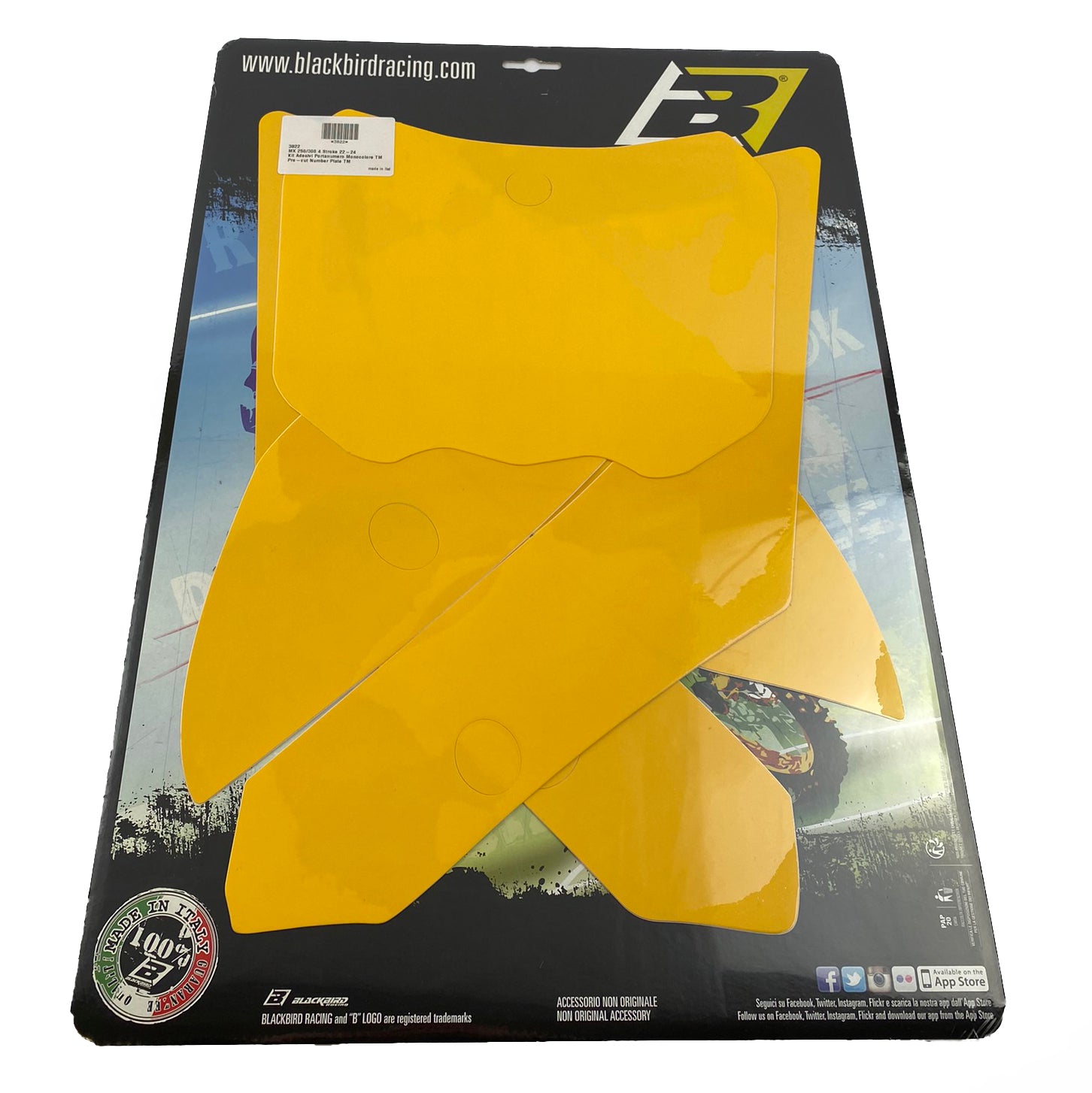 TM MX 4-STROKE 250-300 2022-25 PRE CUT BACKGROUNDS, BLACKBIRD 3822/40 YELLOW NUMBER BOARDS
