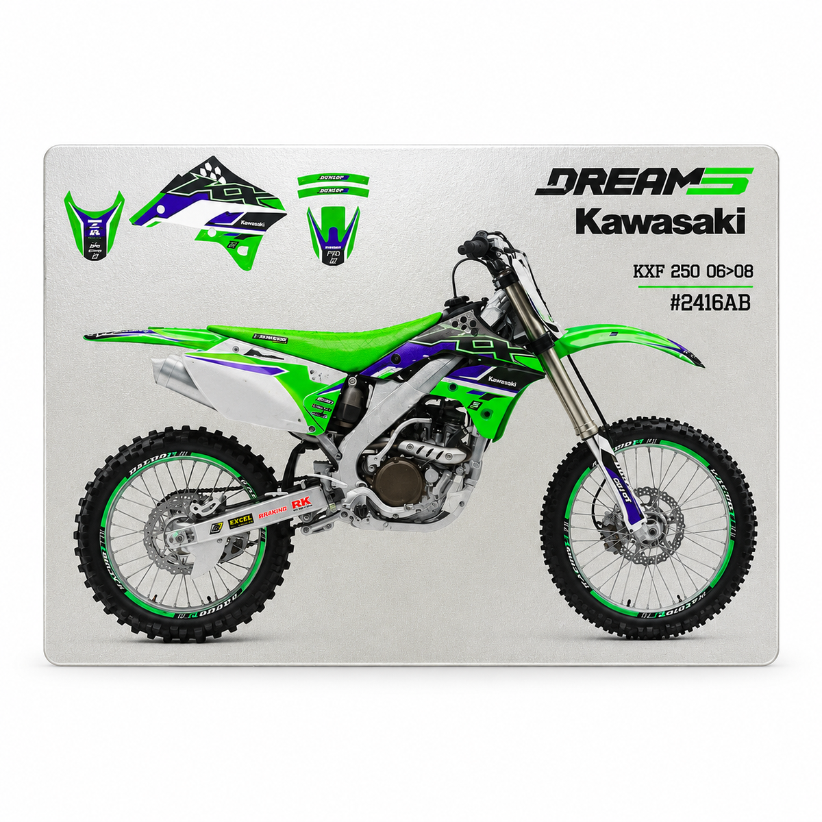 06-08 KXF250 DREAM 5 CHROME EFX GRAPHICS, BLACKBIRD 2416ABCRO