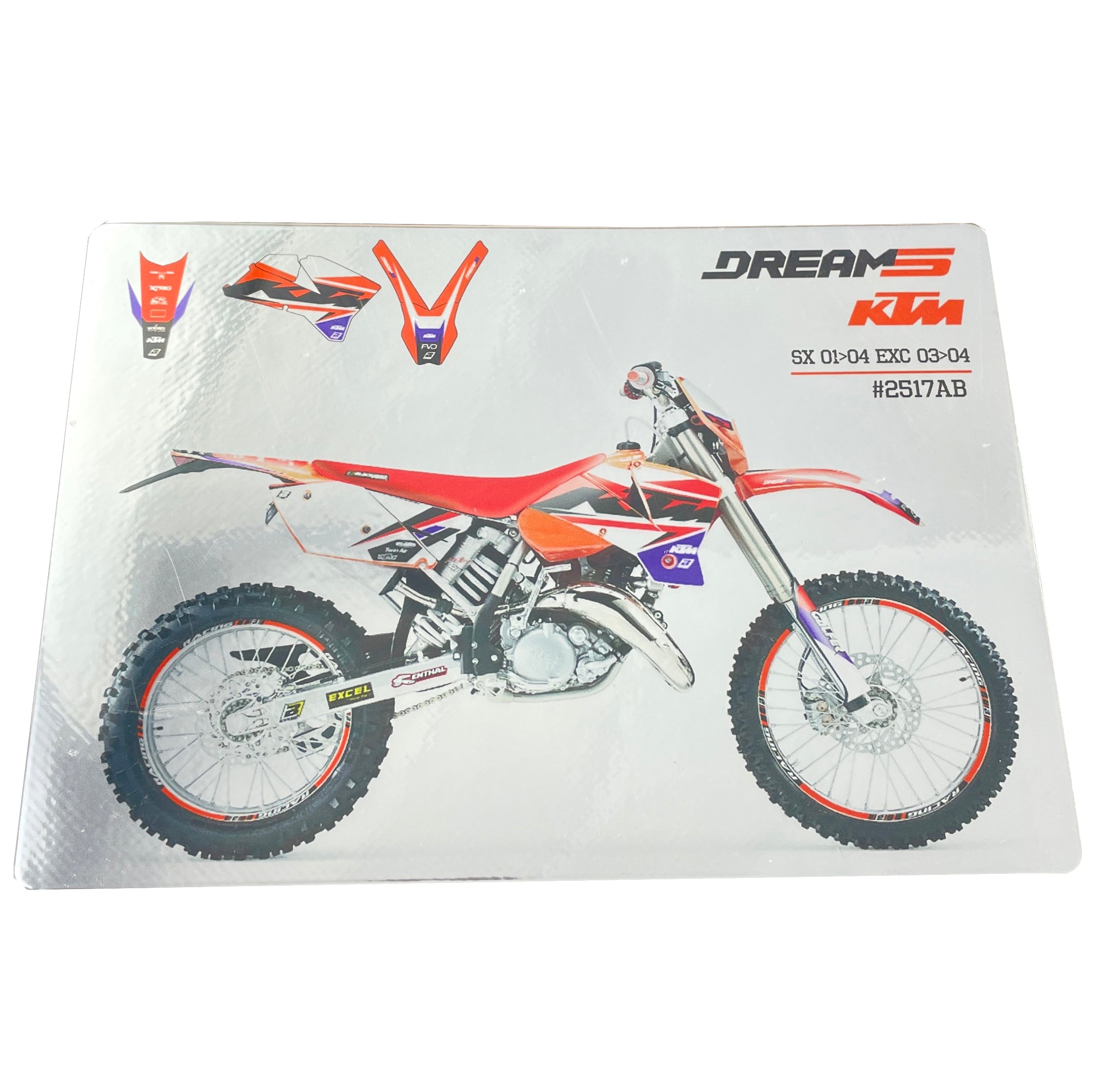 01-04 SX 03-04 EXC KTM DREAM 5 CHROME DECALS, BLACKBIRD 2517ABCRO