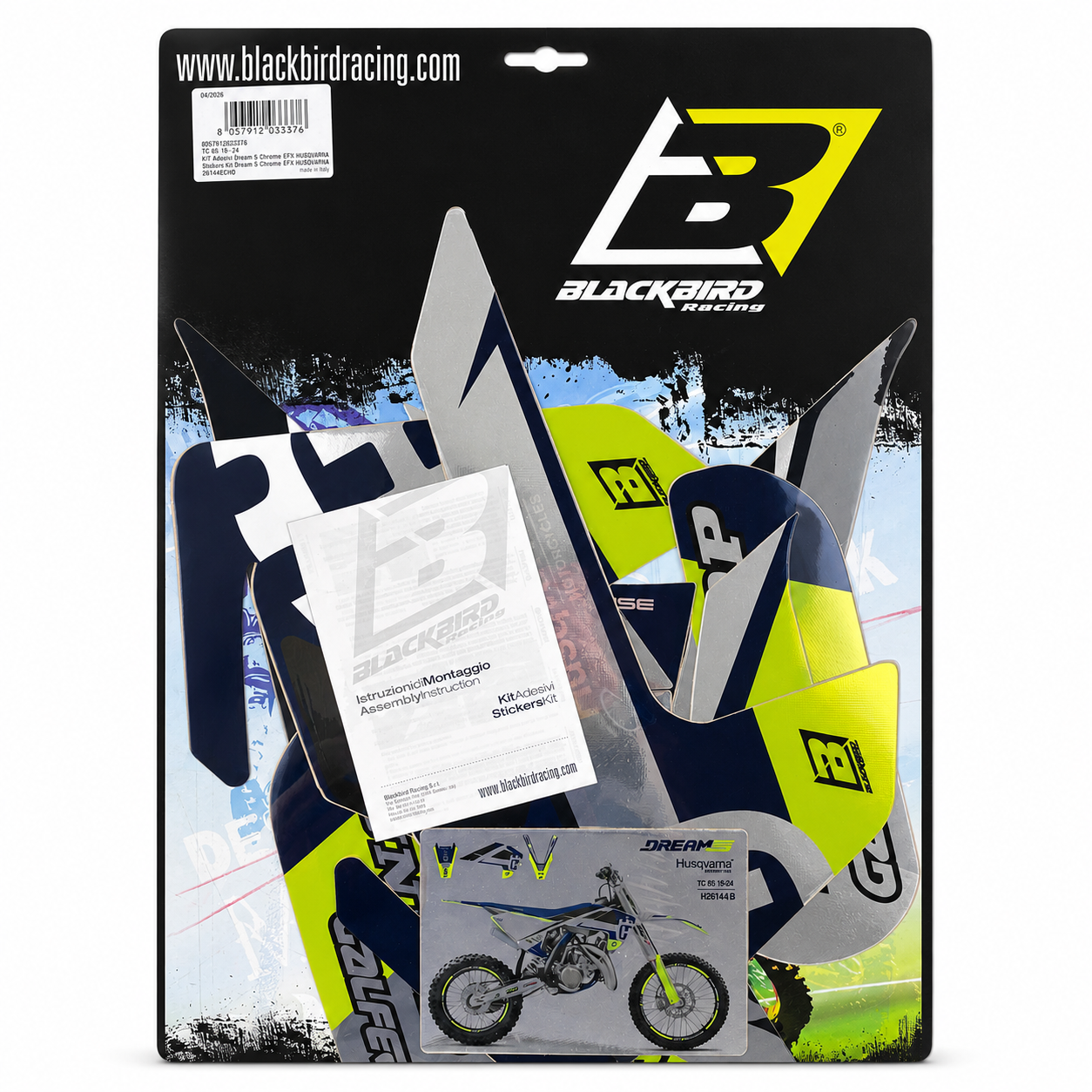 HUSQVARNA TC 85 18-24 DREAM 5 CHROME EFX GRAPHICS, BLACKBIRD DECAL KIT, 2614ABCRO