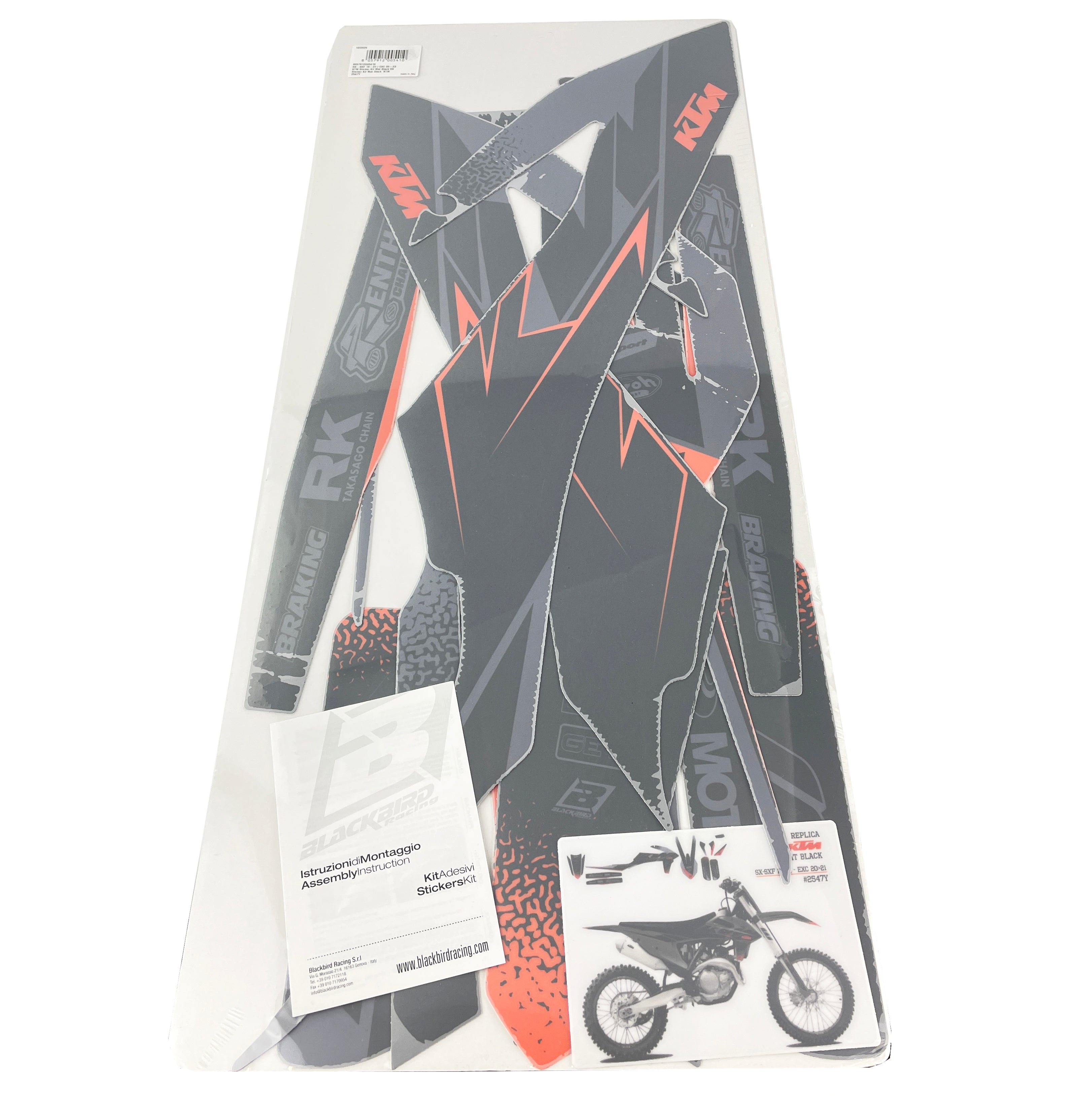 19-22 SX/SXF 20-23 EXC, KTM MATT BLACK DECALS, BLACKBIRD 2547Y