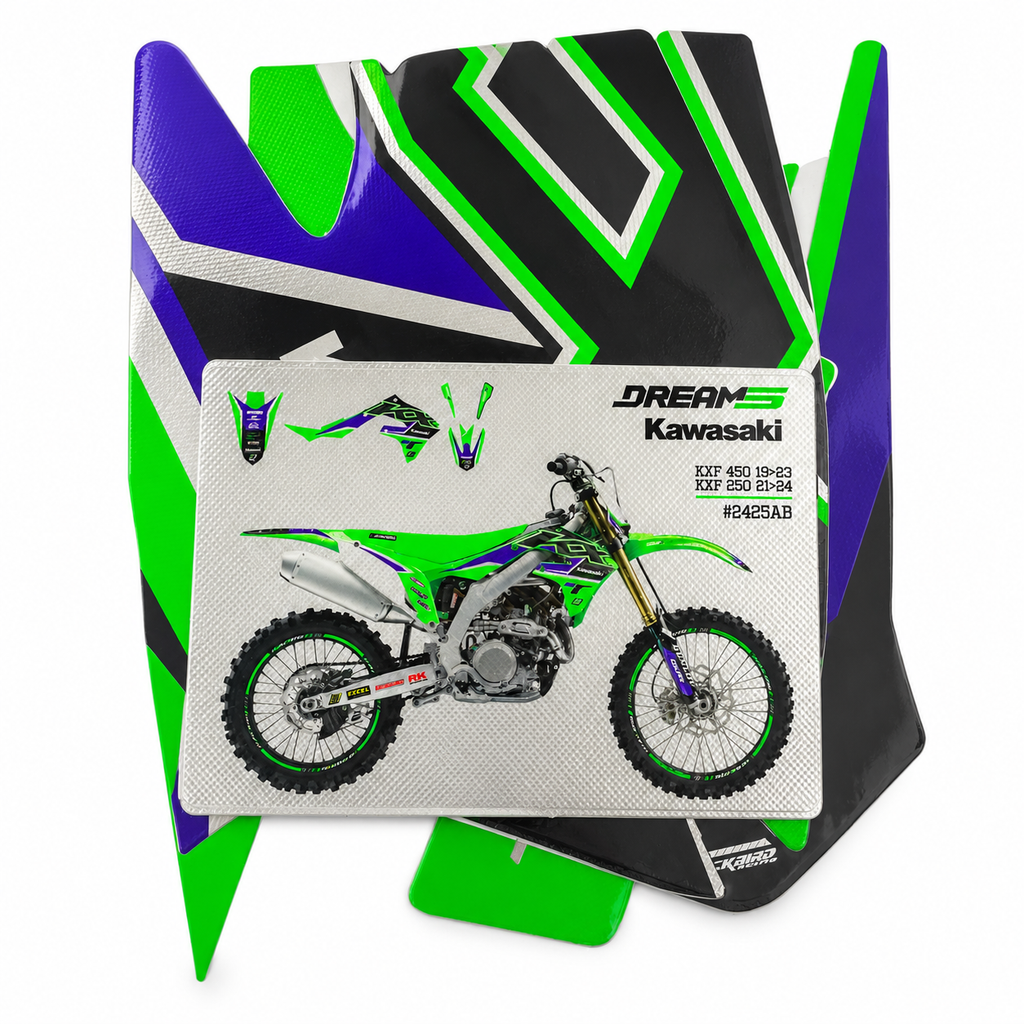 250 21-24, 450 19-23 KXF DREAM 5 CHROME EFX GRAPHICS, BLACKBIRD 2425ABCRO