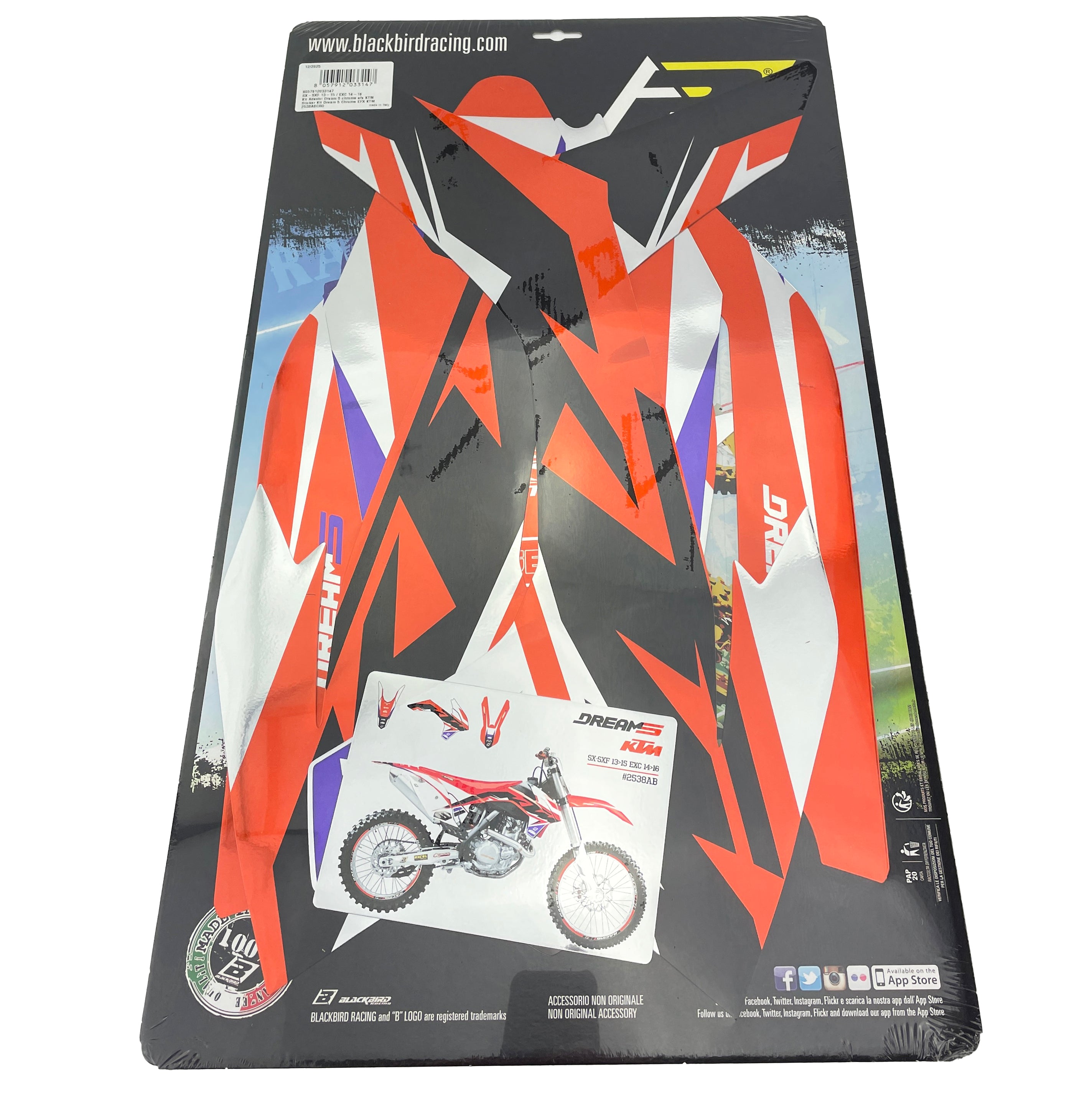 13-15 SX/SXF 14-16 EXC KTM DREAM 5 CHROME DECALS, BLACKBIRD 2538ABCRO