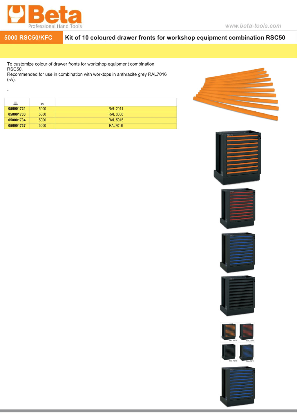 Kit of 10 Colored Drawer Fronts for RSC50, Customizable for Anthracite Grey Worktops - BetaRSC50 5000 RSC50/KFC5015