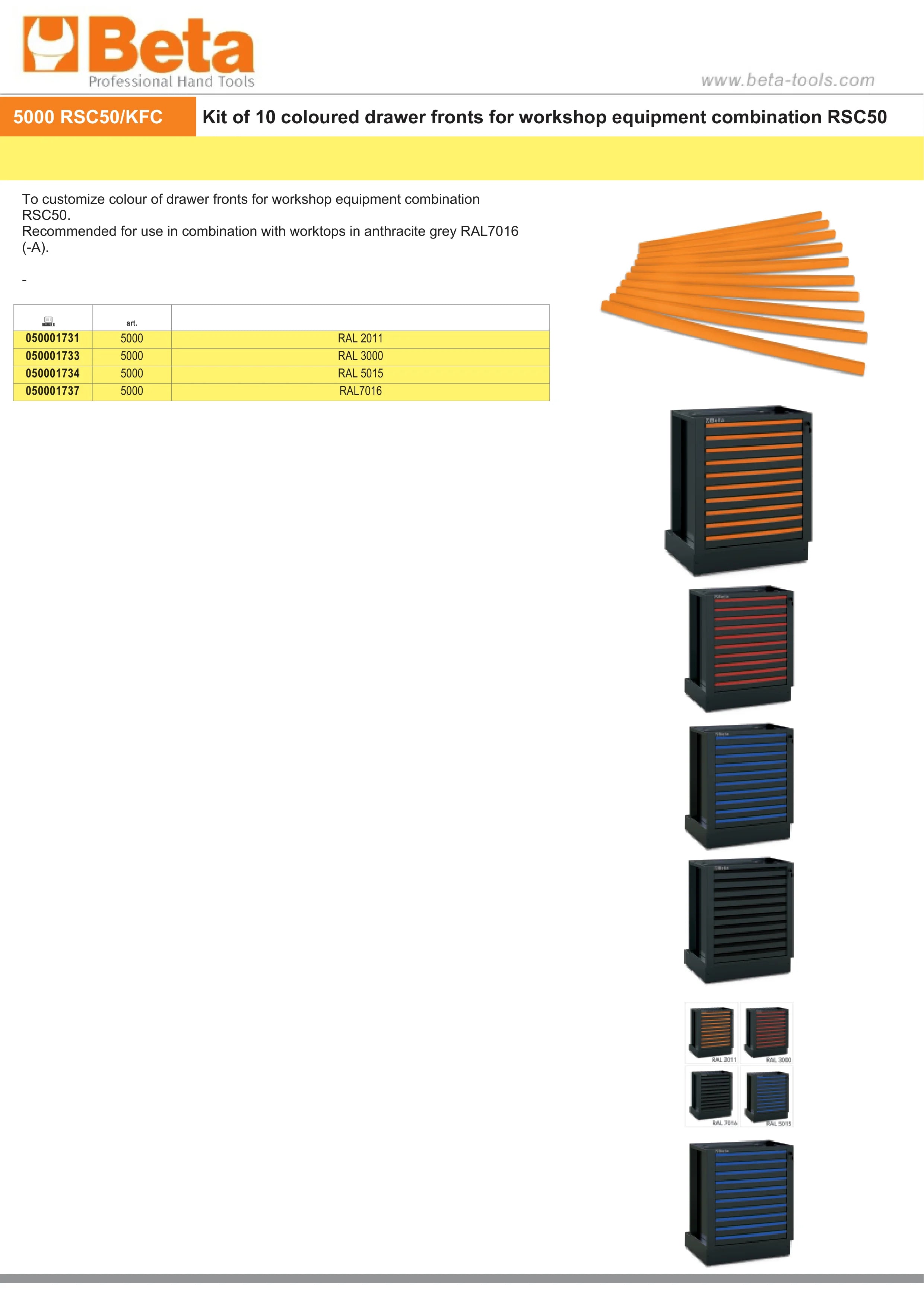 Kit of 10 Colored Drawer Fronts for RSC50, Customizable for Anthracite Grey Worktops - BetaRSC50 5000 RSC50/KFC7016
