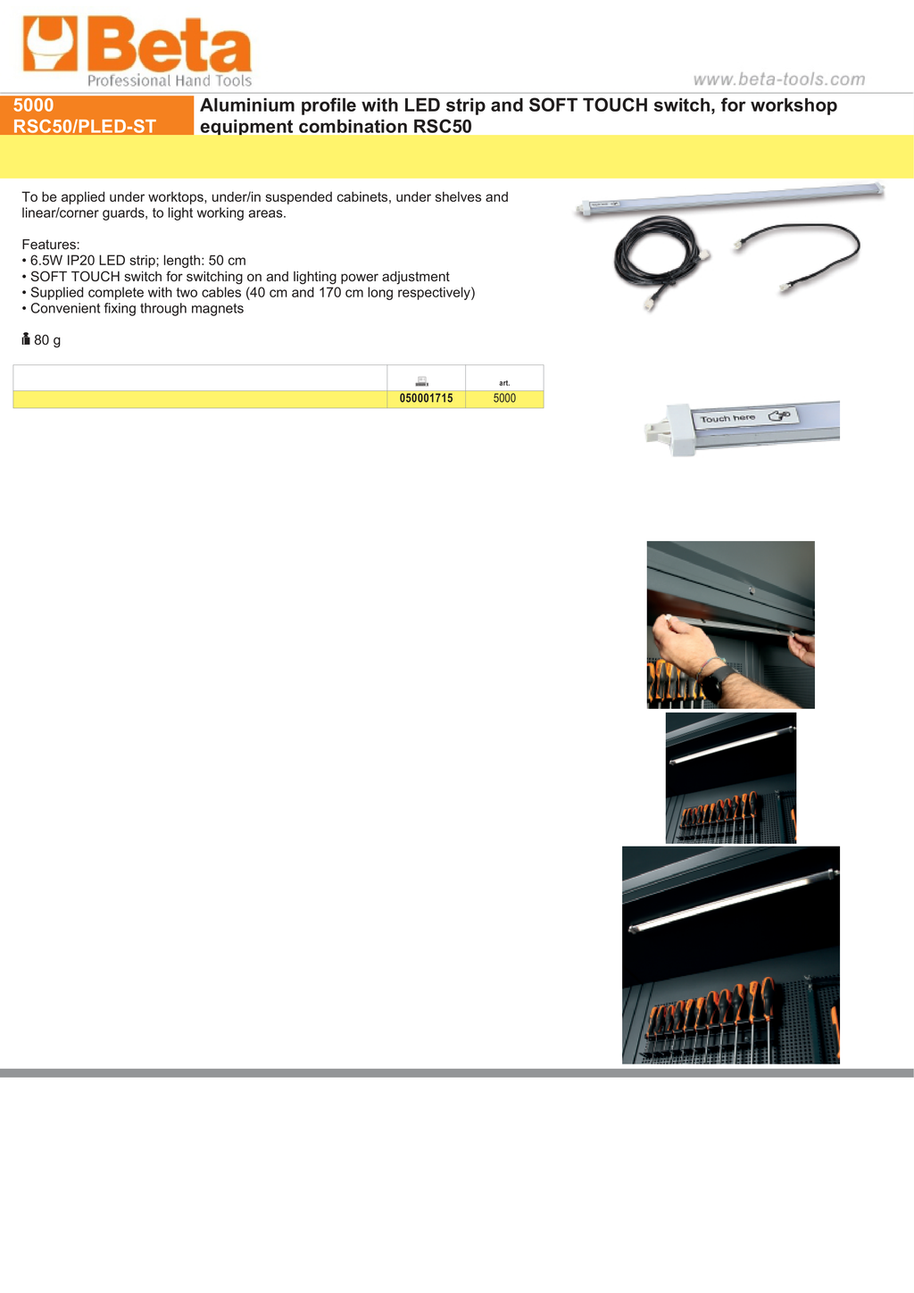 ALUMINIUM PROFILE LED STRIP SWITCH BETA 5000 RSC50-PLED-ST 6.5W IP20
