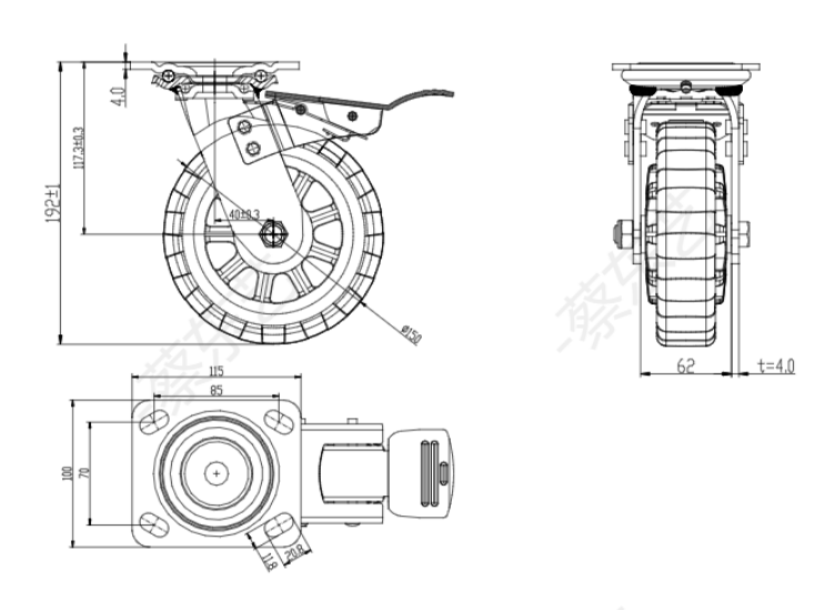 CASTOR WHEEL HEAVY DUTY 6 ROTATION WITH BRAKE - EACH
