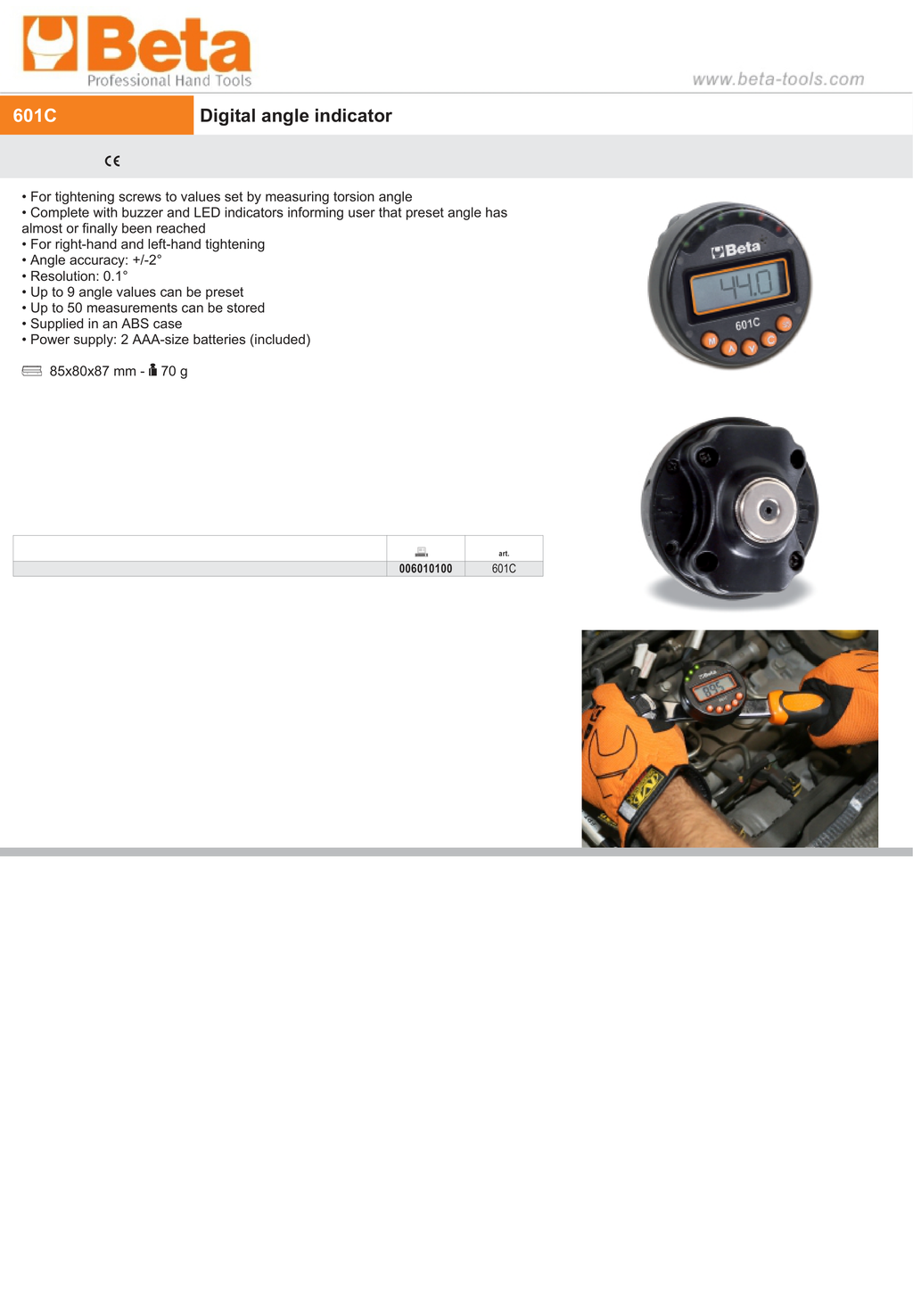 DIGITAL ANGLE INDICATOR BETA TOOLS 601C RIGHT LEFT-HAND 2° ACCURACY LED BUZZER ALERTS