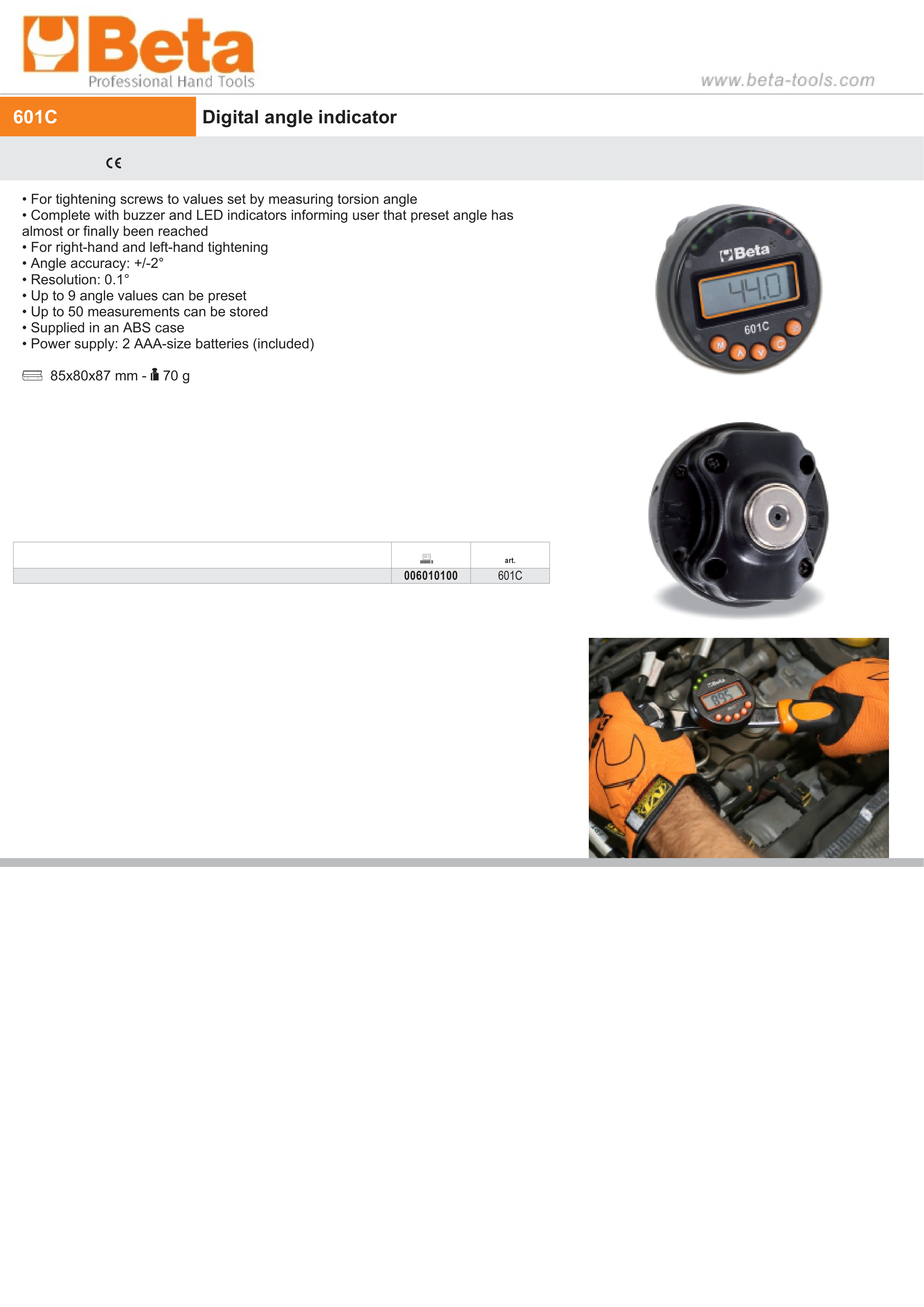 DIGITAL ANGLE INDICATOR BETA TOOLS 601C RIGHT LEFT-HAND 2° ACCURACY LED BUZZER ALERTS