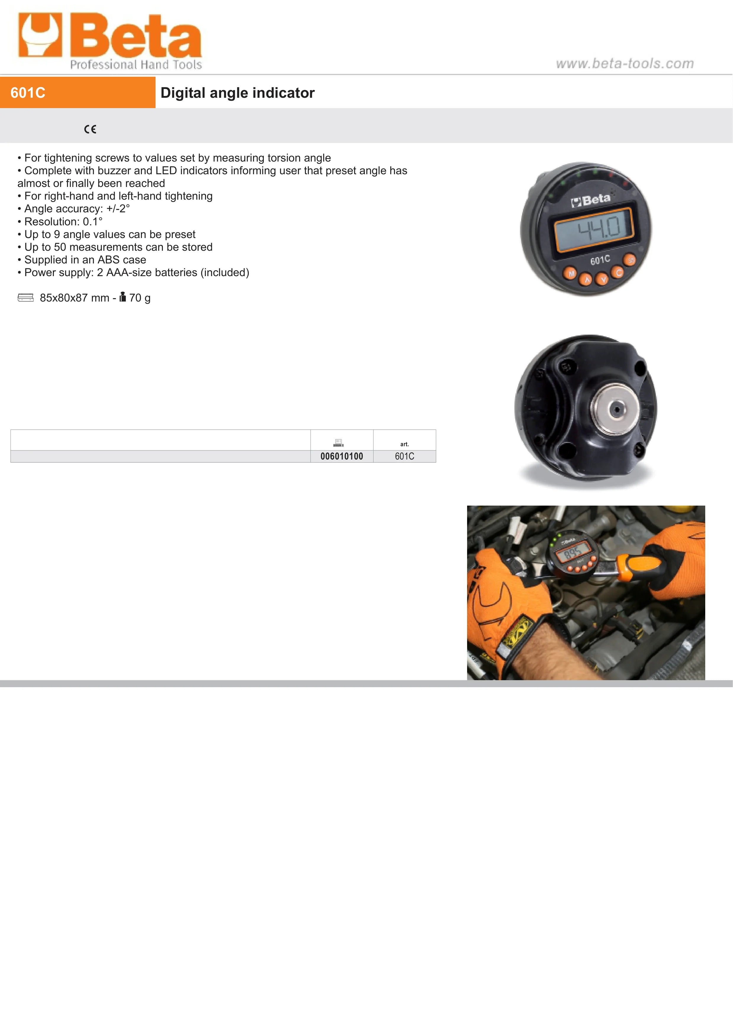 DIGITAL ANGLE INDICATOR BETA TOOLS 601C RIGHT LEFT-HAND 2° ACCURACY LED BUZZER ALERTS