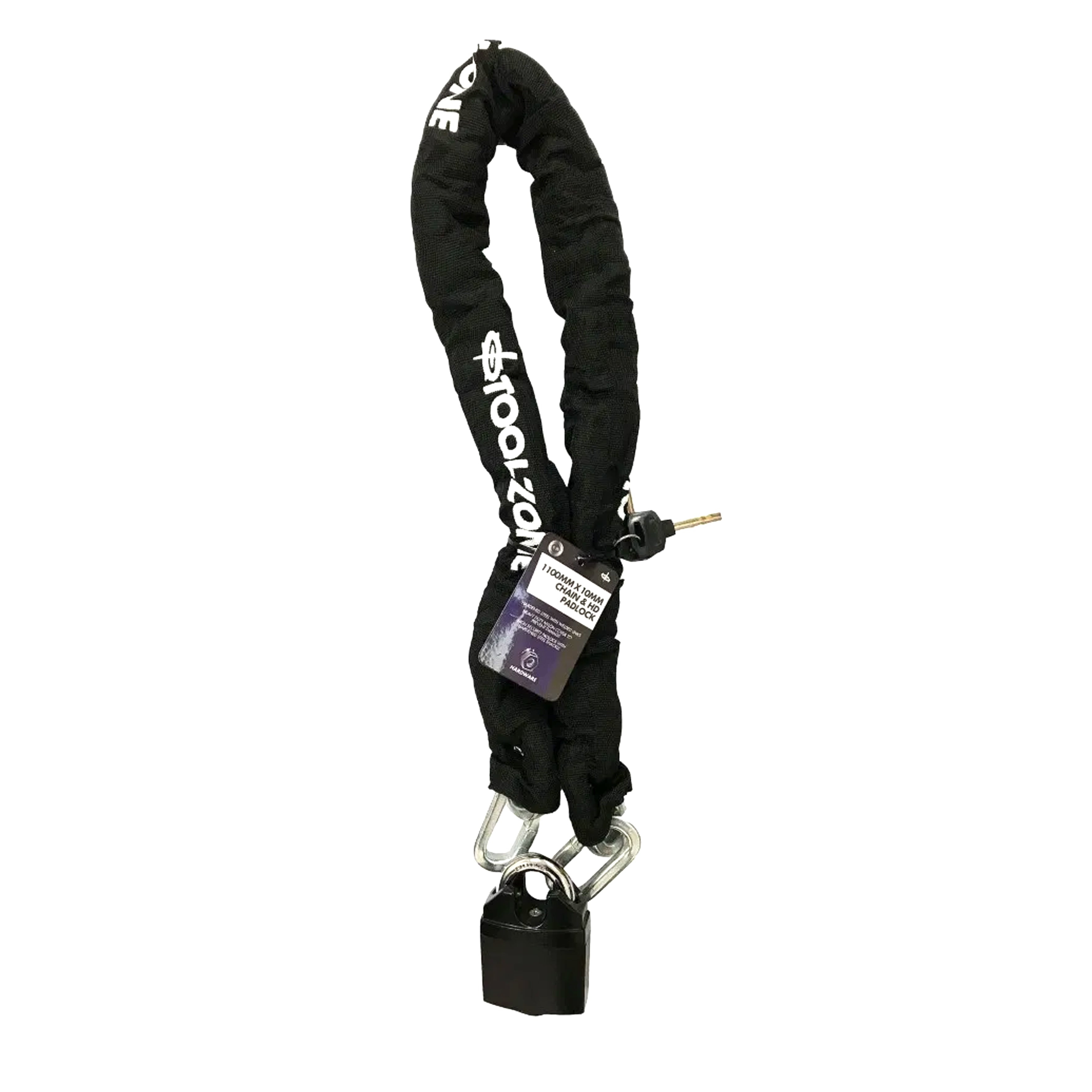 CHAIN 1100mm x 10mm WITH 65mm HEAVY DUTY PADLOCK AND 3 KEYS - TOOLZONE KDPLK074