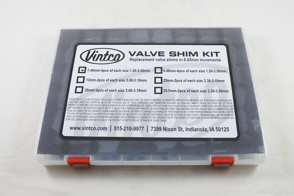 VALVE SHIM KIT 7.48mm 1.20-3.50mm 0.05mm INCREMENTS 4PCS EACH SIZE VINTCO 7.48SHIMKIT