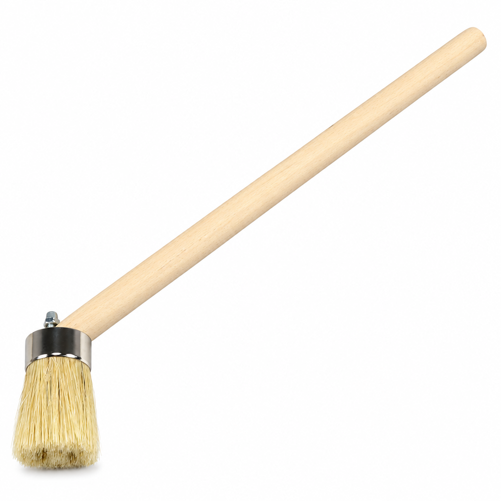 TIRE MOUNTING PASTE BRUSH 45° ANGLED HEAD LONG WOODEN HANDLE ROUND BRISTLE HEAD