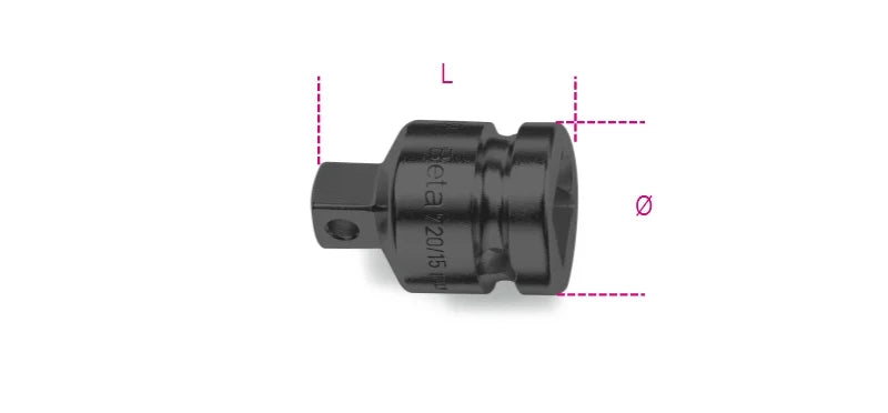 Impact Adaptor, 1/2 Female to 3/8 Male Drives, 37.5mm Length - Beta Tools 720/15