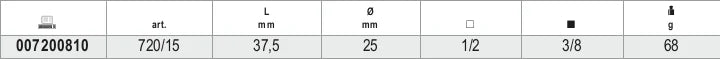 Impact Adaptor, 1/2 Female to 3/8 Male Drives, 37.5mm Length - Beta Tools 720/15