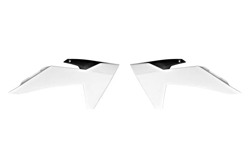 RADIATOR SCOOPS 2024-2025 KTM SX 50, WHITE/BLACK RTECH R-CVKTMBNNR150