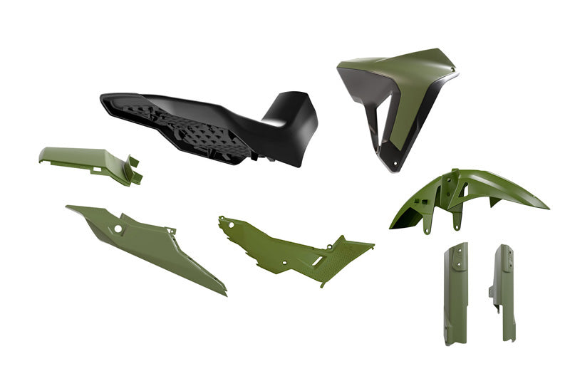 PLASTIC KIT WITH SEAT TRANSALP 750 R-TECH NAVY GREEN BLACK R-KITALP-VN0-024