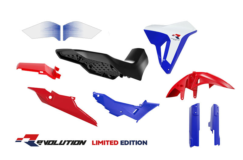 PLASTIC KIT WITH SEAT TRANSALP 750 R-TECH WHITE BLACK RED R-KITALP-HRC-024